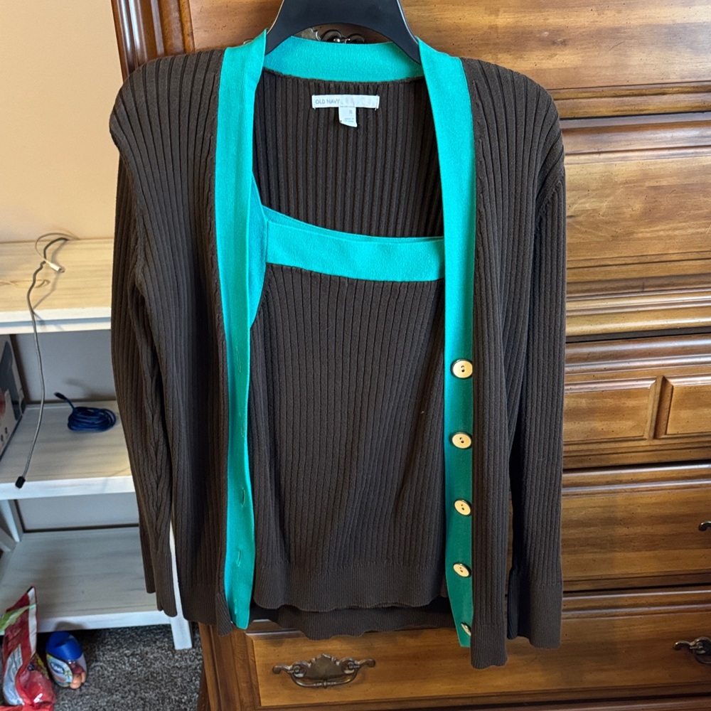 Old Navy Brown and Teal Cardigan Set